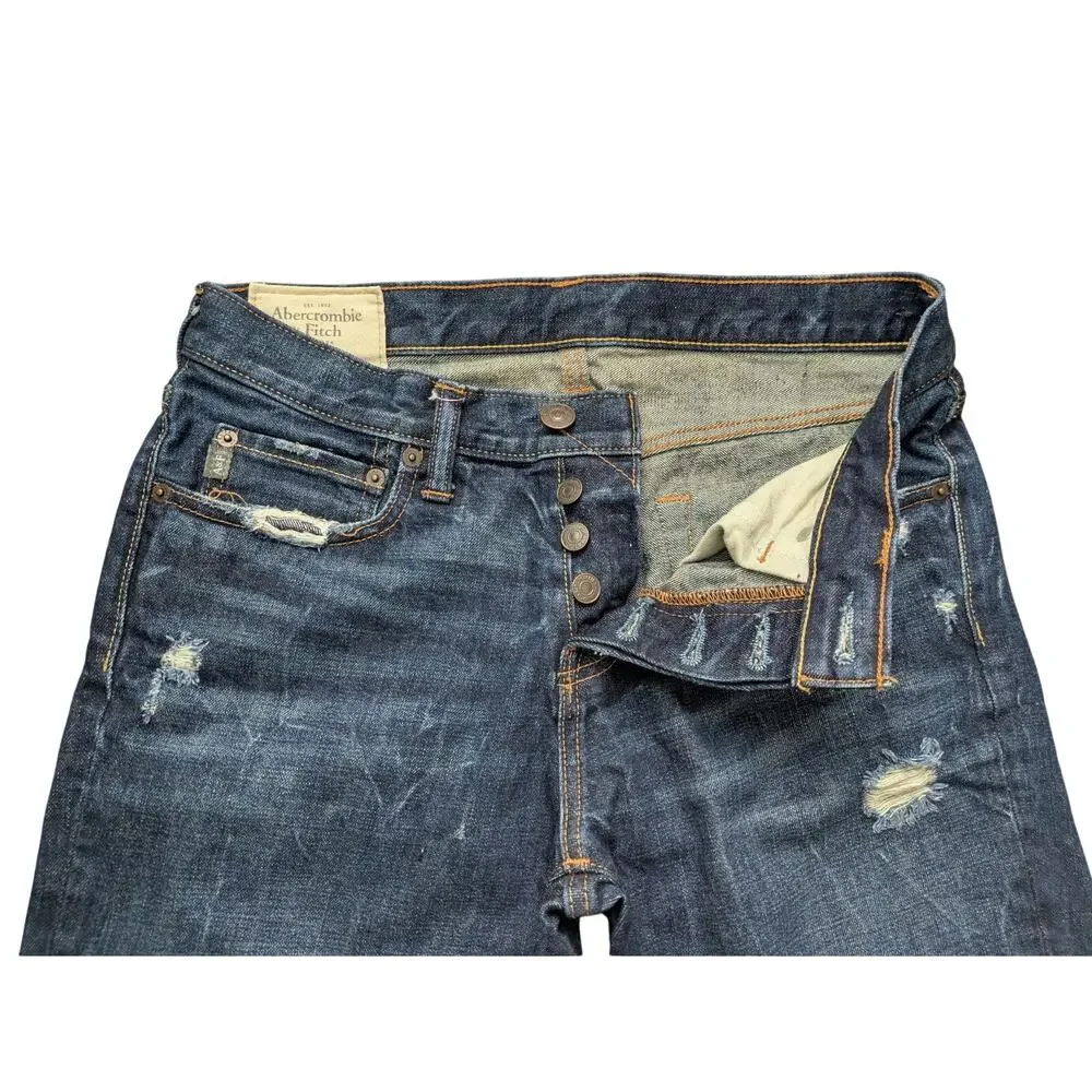 Abercrombie & Fitch Slim Straight Jeans Mens 31/32 Blue Hide button Fly Cotton